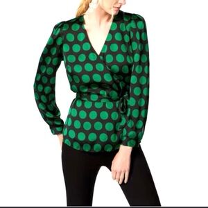 I.N.C Black & Green Polkadot wrap Blouse